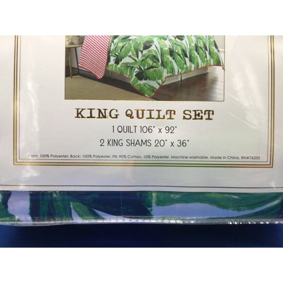 NIB Red Pineapple King Quilt Set Nosara Leaf and Pink King Quilt - Picture 3 of 8